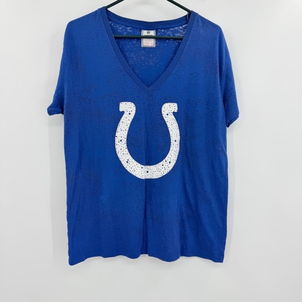 Indianapolis Colts Victoria's‎ Secret Pink Blue T Shirt Love Pink Rinestones Med